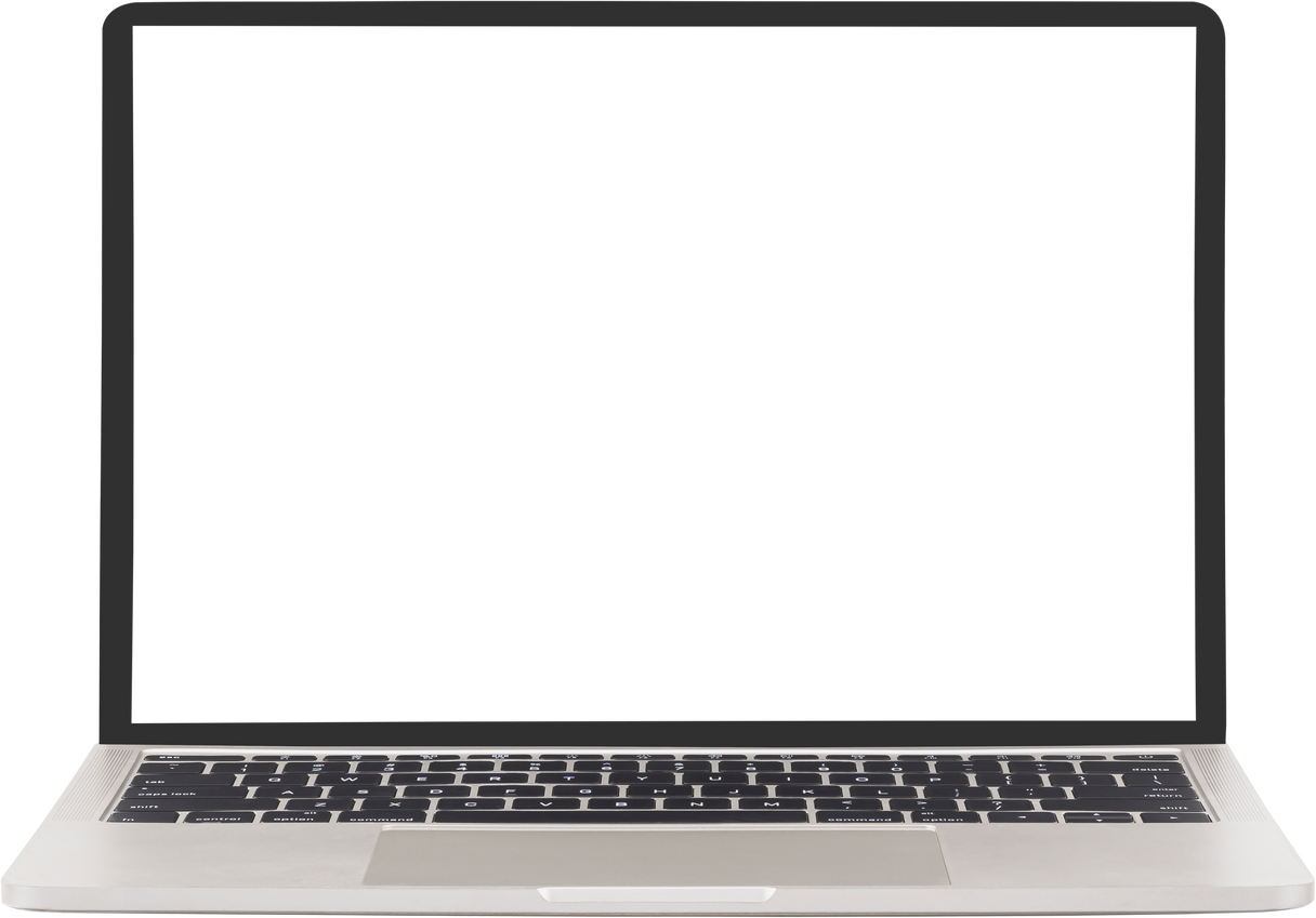 Modern laptop computer with blank screen, png
